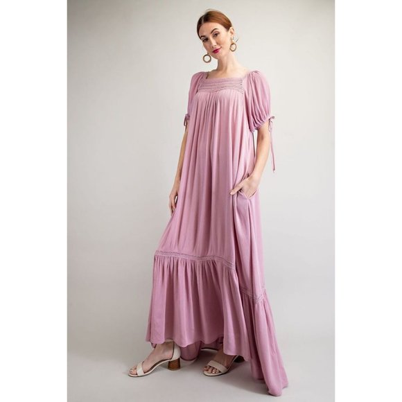 easel Dresses Easel Antique Rose Short Sleeve Square Neckline Rayon